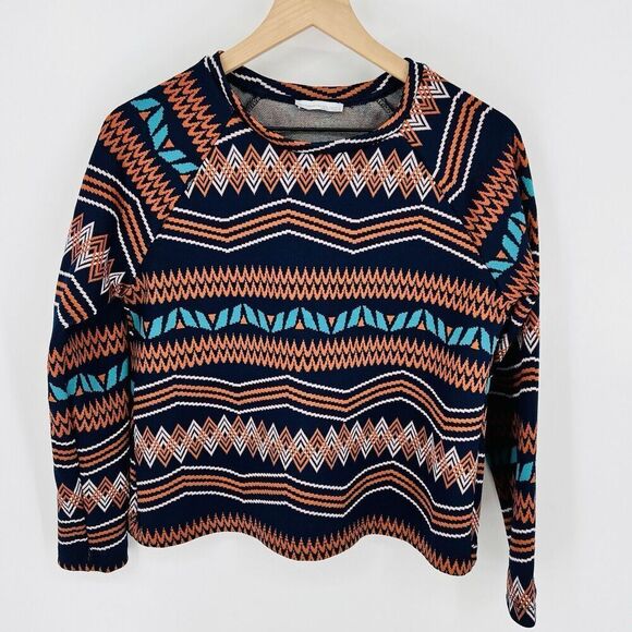 Zara Trafaluc Aztec Print Sweatshirt Womens Size Small Crop Long Sleeve Boho EUC - Picture 1 of 4